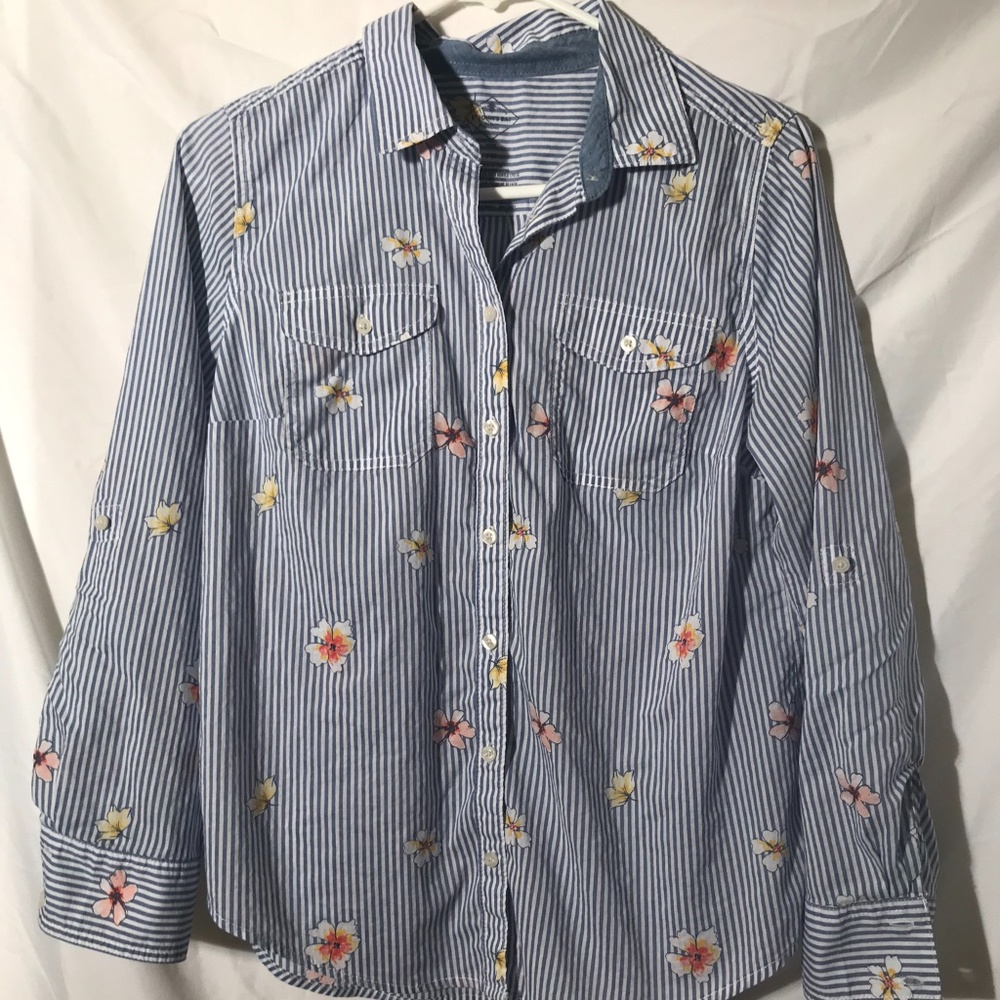 St. John's Bay Button-up Striped floral Blouse